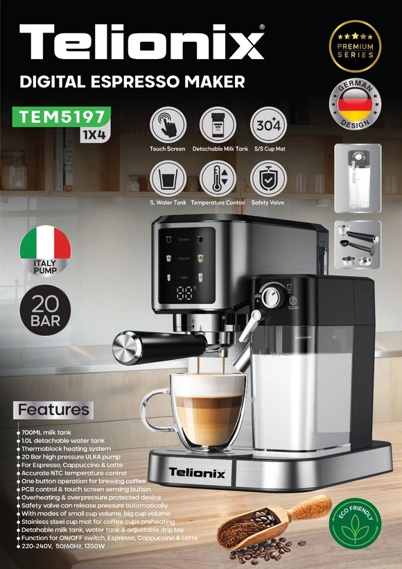 اسپرسوساز دیجیتال Telionix مدل TEM5197  تلیونیکس